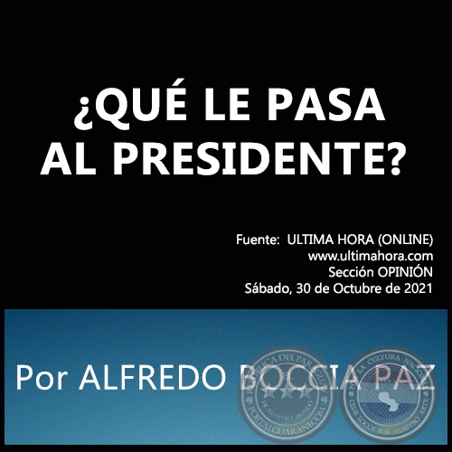¿QUÉ LE PASA AL PRESIDENTE? -  Por ALFREDO BOCCIA PAZ - Sábado, 30 de Octubre de 2021
